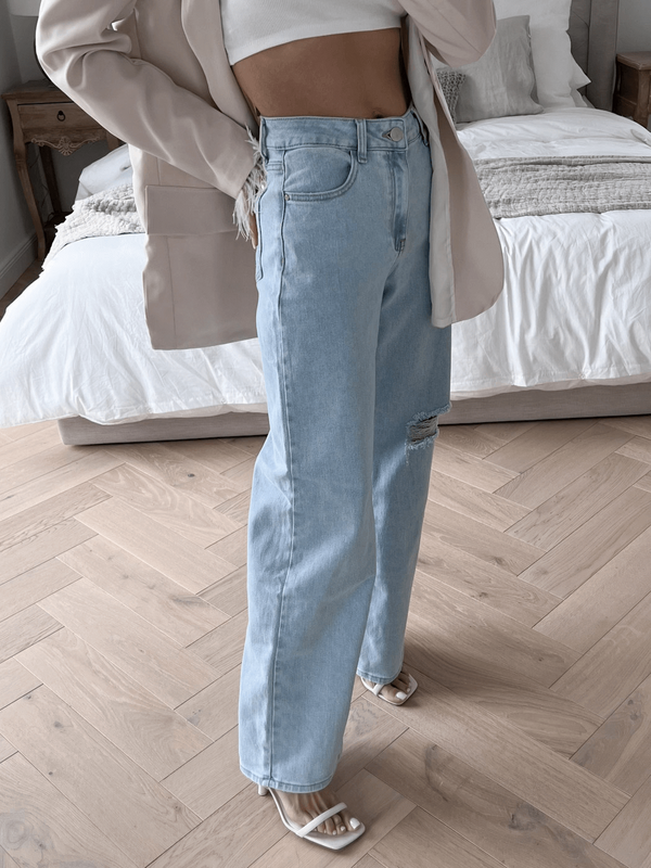 KORFU - SPODNIE TYPU BAGGY JEANS W KOLORZE JASNEGO JEANSU