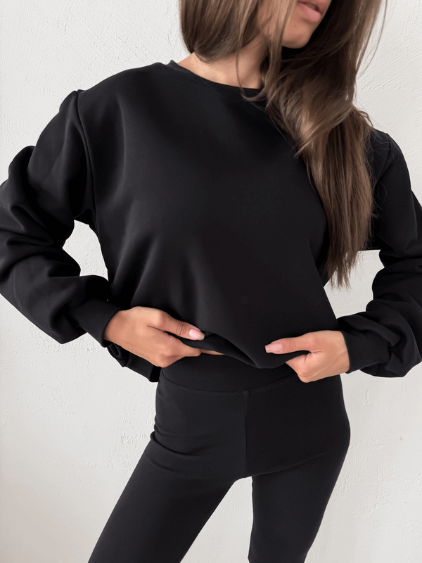 AURORA - BAWEŁNIANA BLUZA TYPU BASIC CZARNA