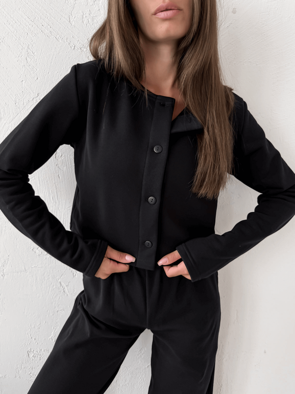 ZAIRA - BAWEŁNIANA BLUZA Z GUZIKAMI CZARNA
