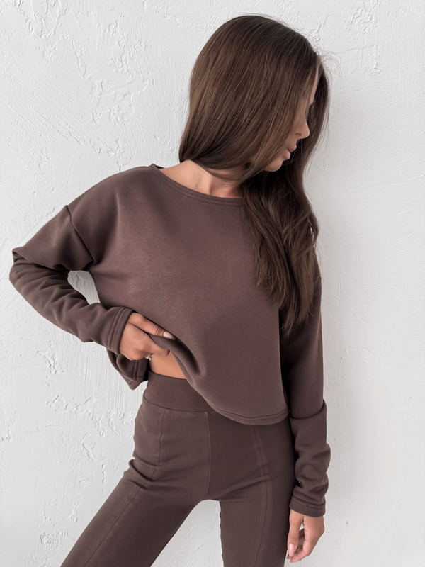 MELIA - BAWEŁNIANA KRÓTKA BLUZA CZEKOLADOWA