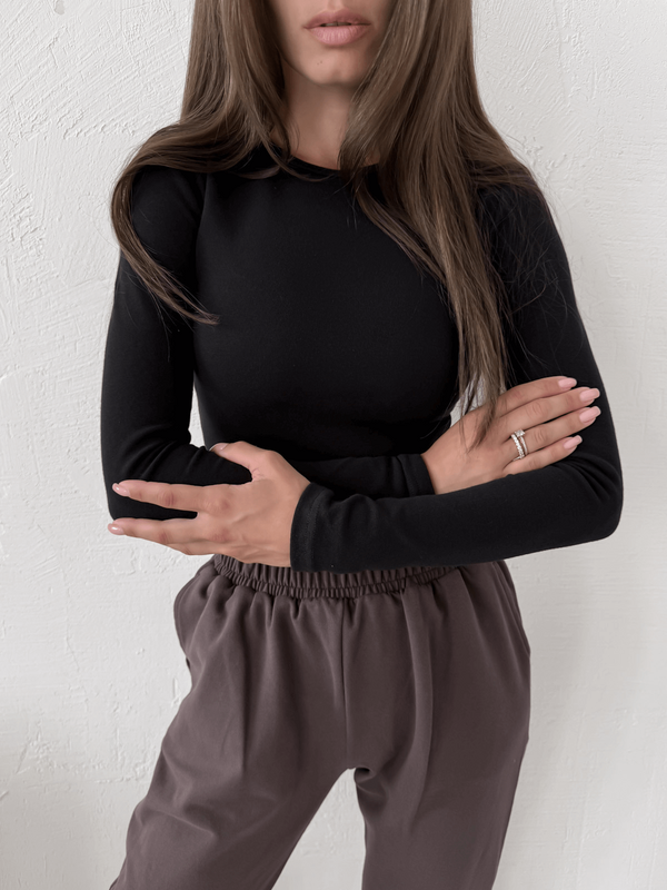 CARMEN - BAWEŁNIANY BLUZKA Z DŁUGIM RĘKAWEM CZARNA