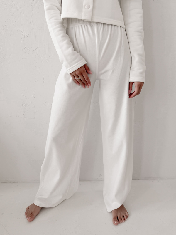 MELIA - BAWEŁNIANE SPODNIE TYPU WIDE LEG ECRU