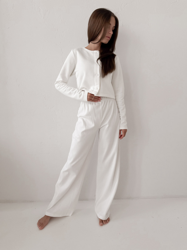 MELIA - BAWEŁNIANE SPODNIE TYPU WIDE LEG ECRU
